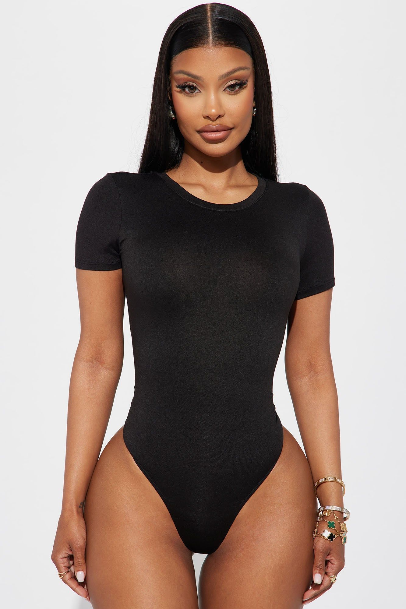 Kellie Crew Neck Bodysuit - Black sold by Fashion Nova