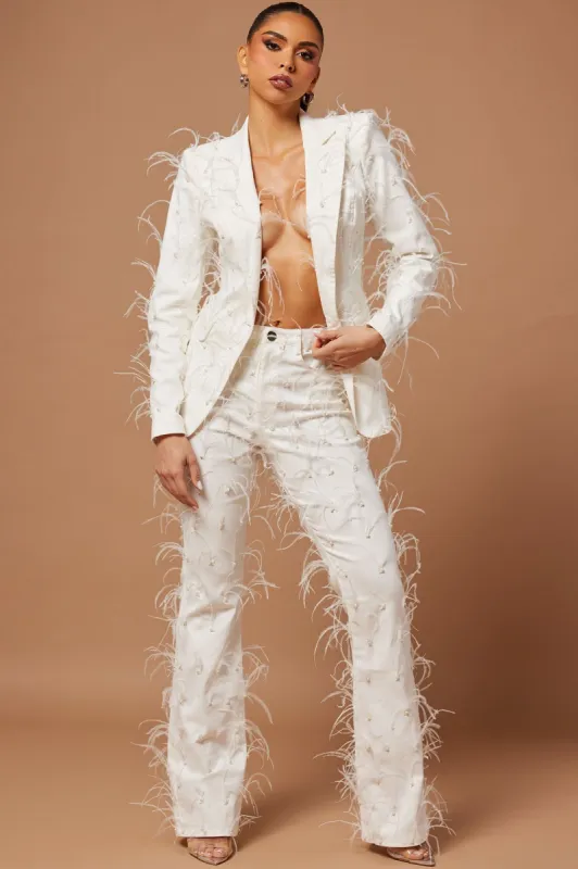 Nina Embellished Flare Pant - White sold by Fashion Nova