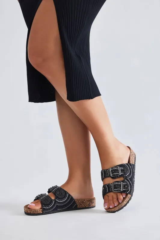 Leisure Day Beaded Slides - Black sold by Fashion Nova