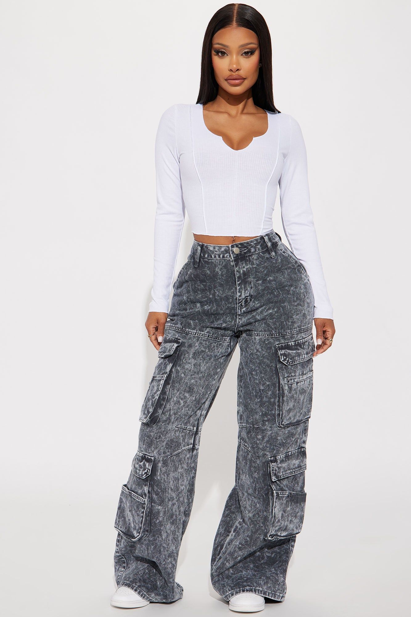 Little Things Long Sleeve Crop Top - White sold by Fashion Nova product image thumbnail 2