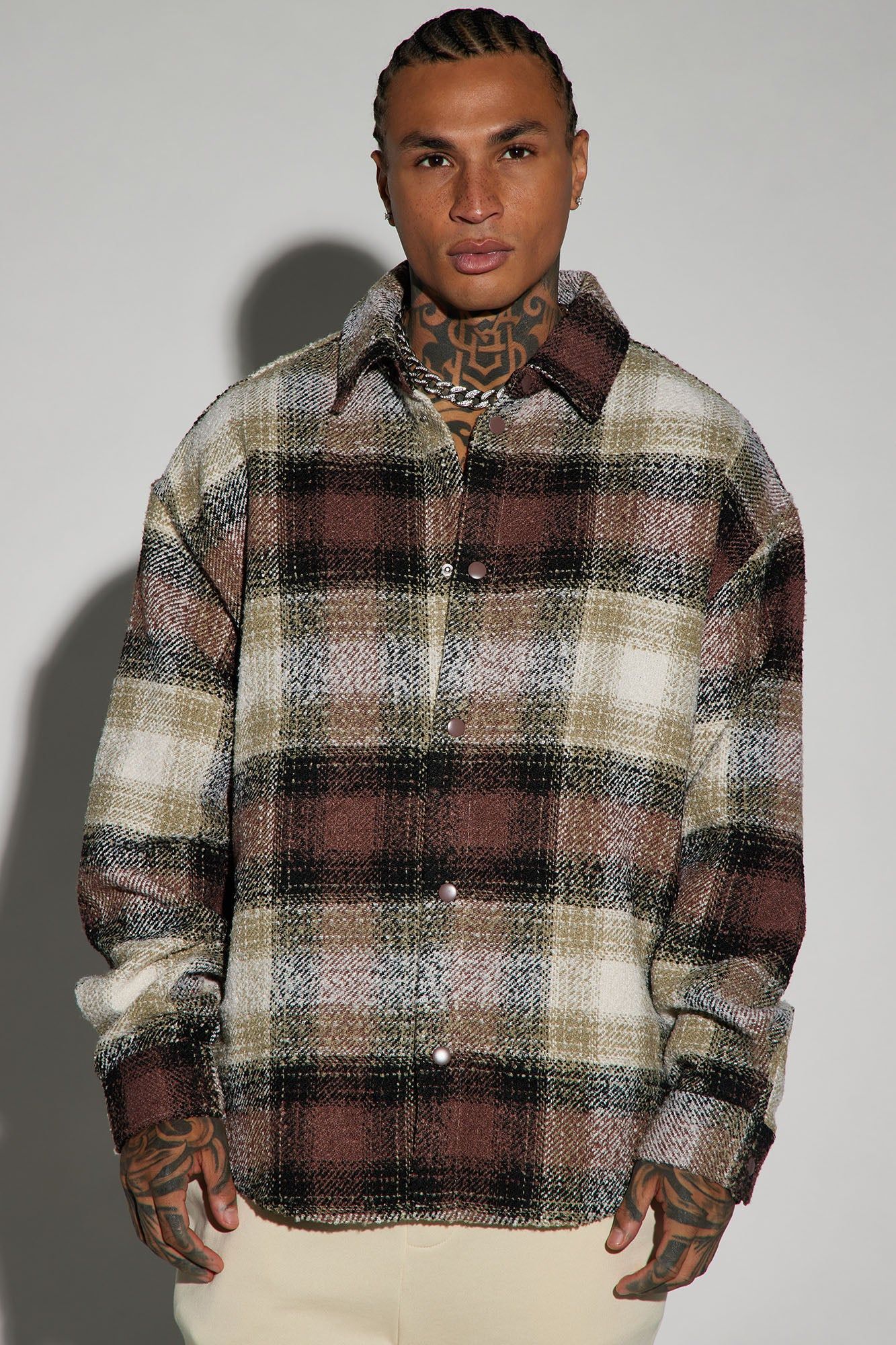 Northstar Textured Shacket - Brown/combo sold by Fashion Nova