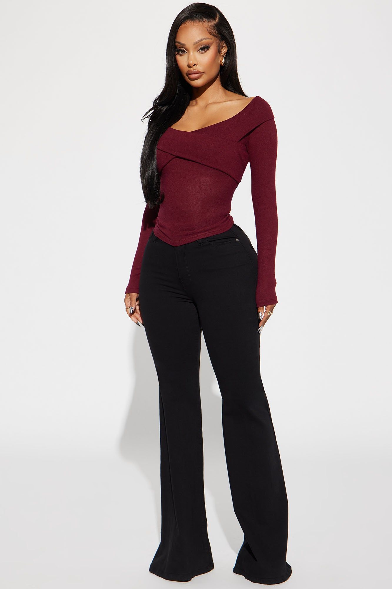 Kendall Off Shoulder Top - Burgundy sold by Fashion Nova product image thumbnail 2
