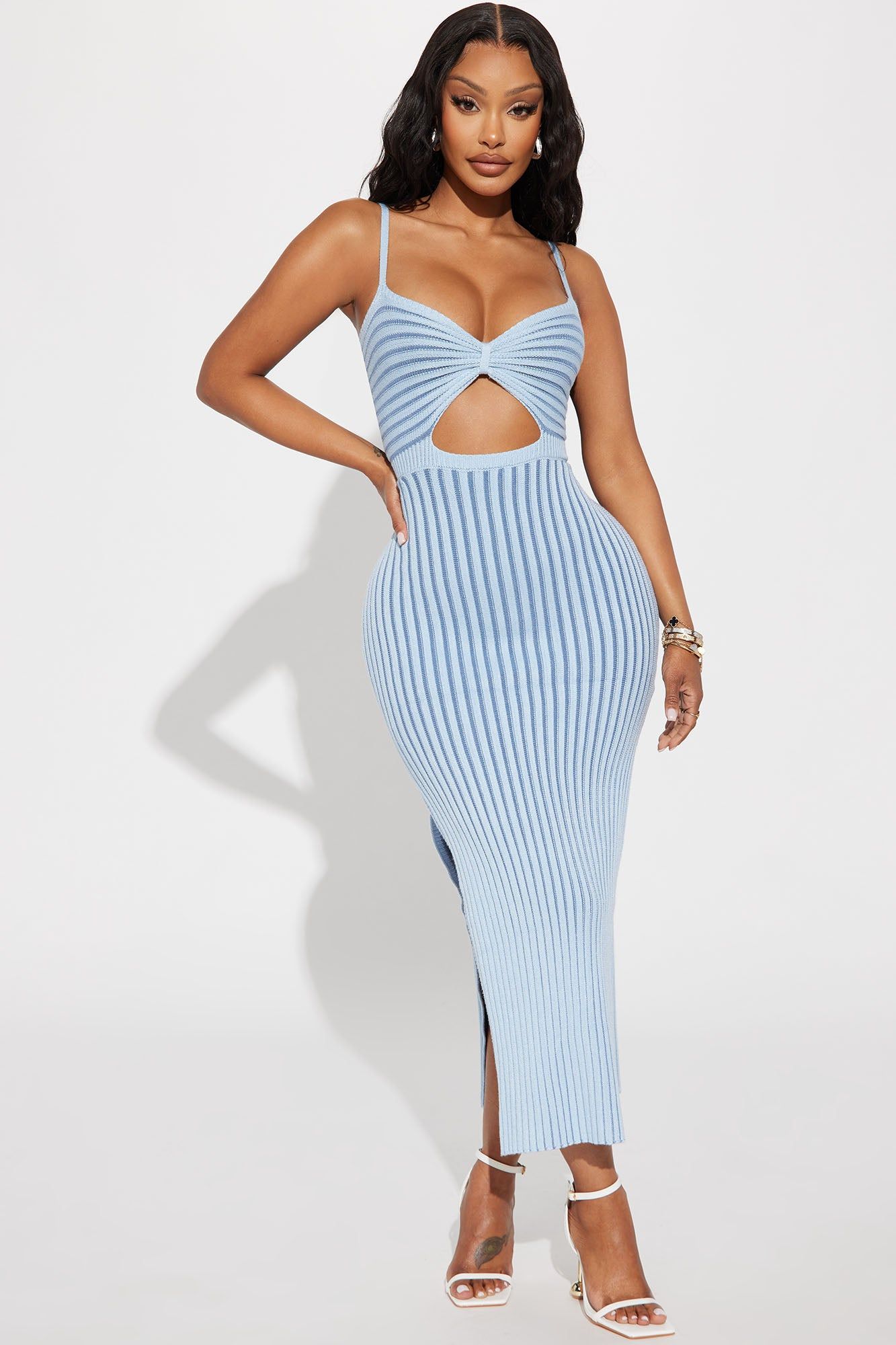 Nora Knit Maxi Dress - Light Blue sold by Fashion Nova