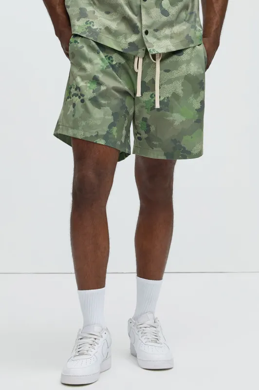 Donwood Camouflage Warm Up Shorts - Camouflage sold by Fashion Nova