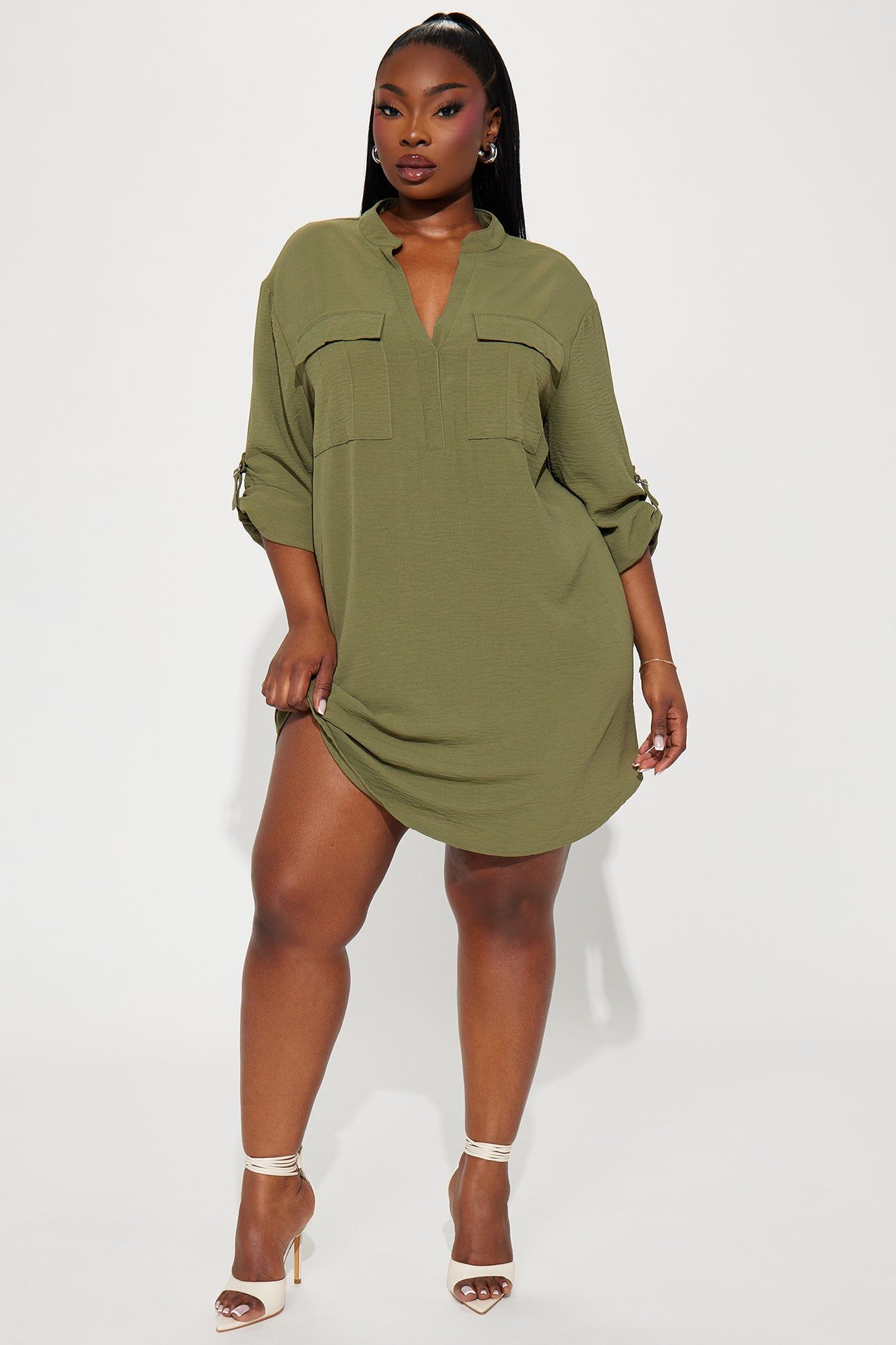 Jennifer Mini Shirt Dress - Olive sold by Fashion Nova product image thumbnail 4