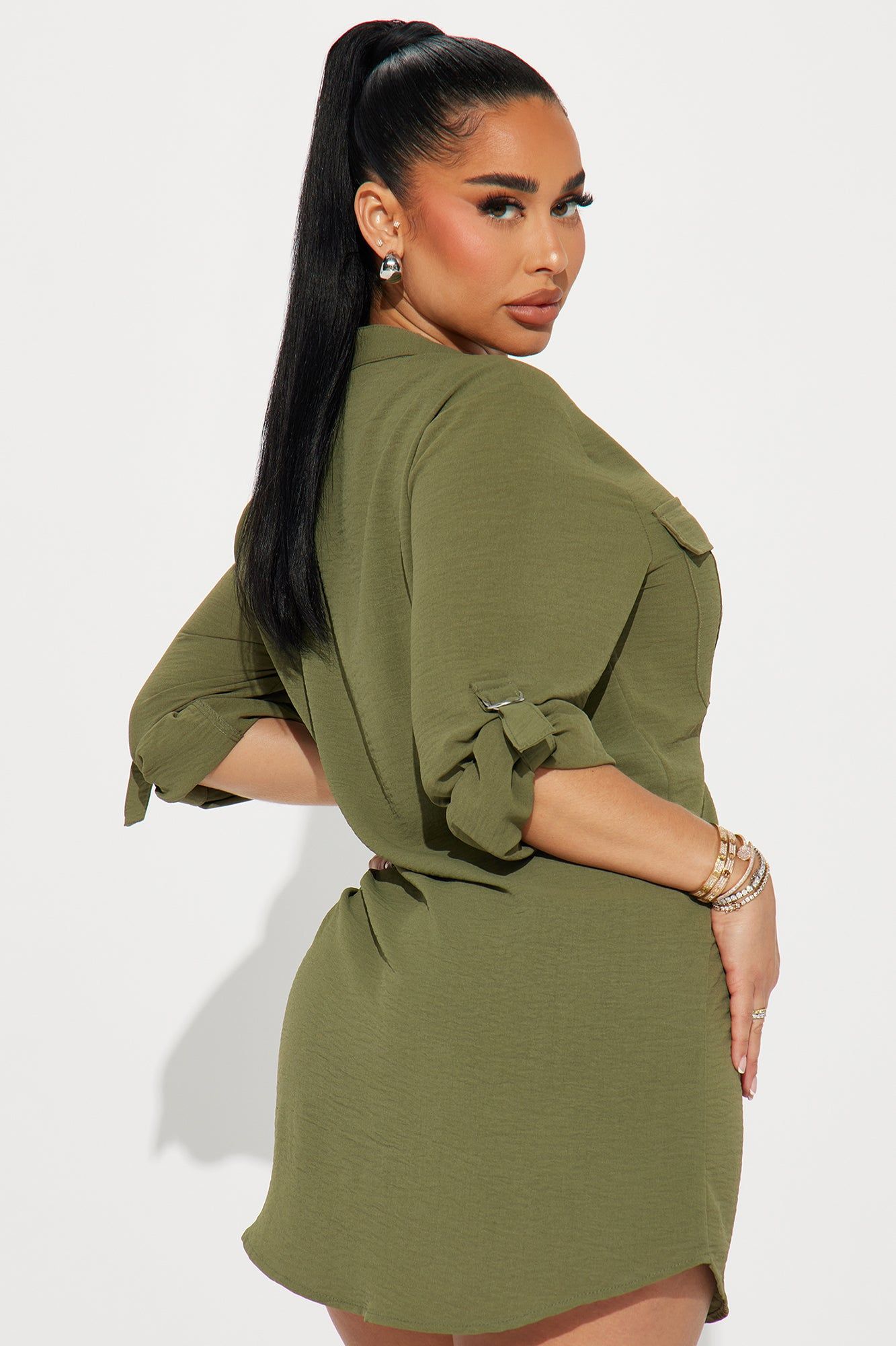 Jennifer Mini Shirt Dress - Olive sold by Fashion Nova product image thumbnail 3