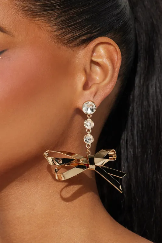 Bow Chic Earrings - Gold sold by Fashion Nova