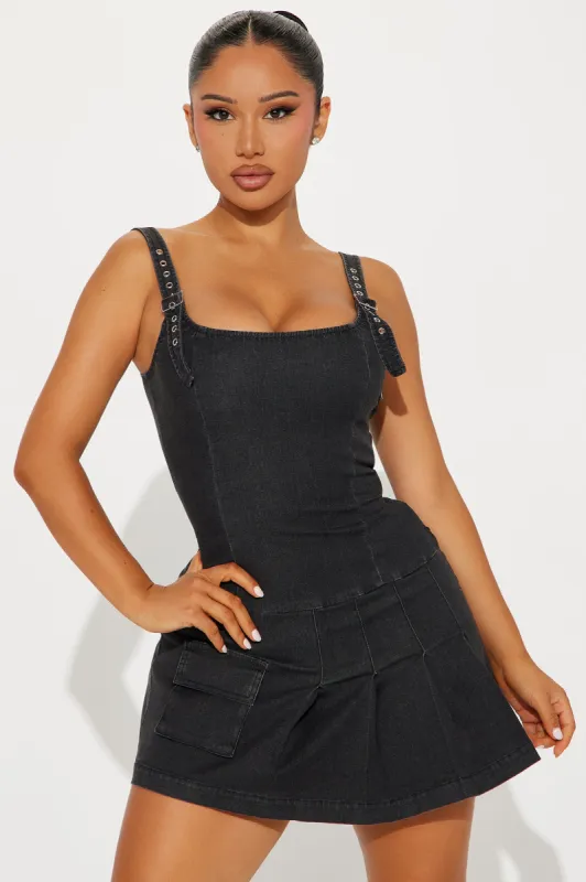 Silverstone Denim Mini Dress - Black sold by Fashion Nova