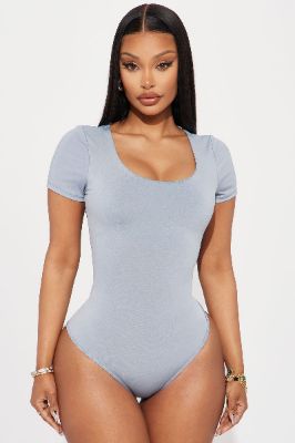 Tabitha Short Sleeve Bodysuit - Slate Blue sold by Fashion Nova