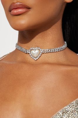 On A Pedal Stone Heart Choker - Silver sold by Fashion Nova