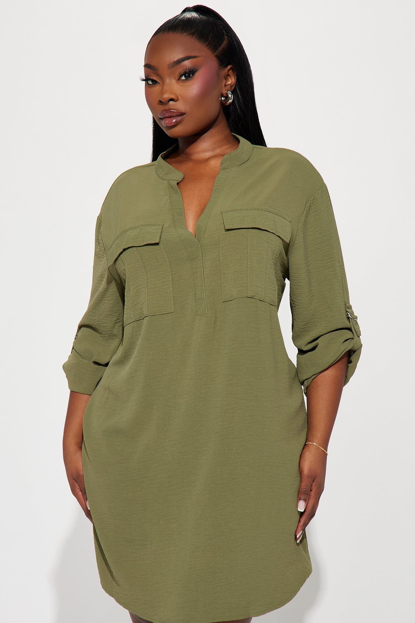 Jennifer Mini Shirt Dress - Olive sold by Fashion Nova product image thumbnail 5