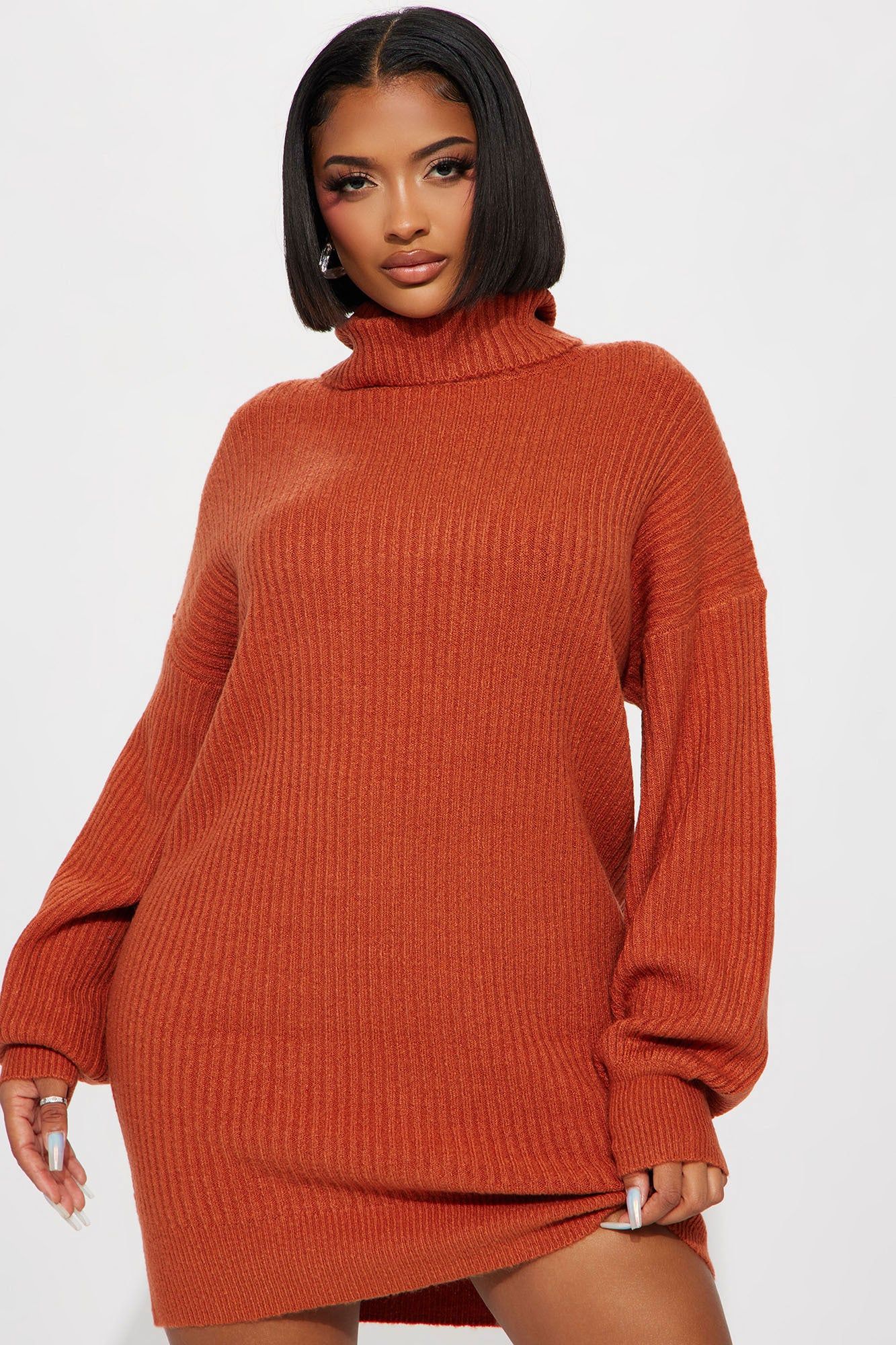 Karina Sweater Mini Dress - Rust sold by Fashion Nova