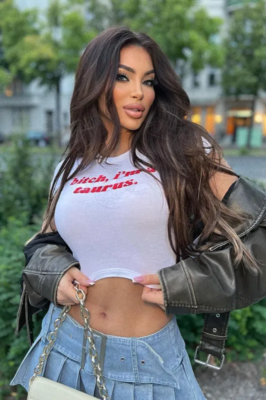 Bitch I'm A Taurus Fitted Tee - White sold by Fashion Nova