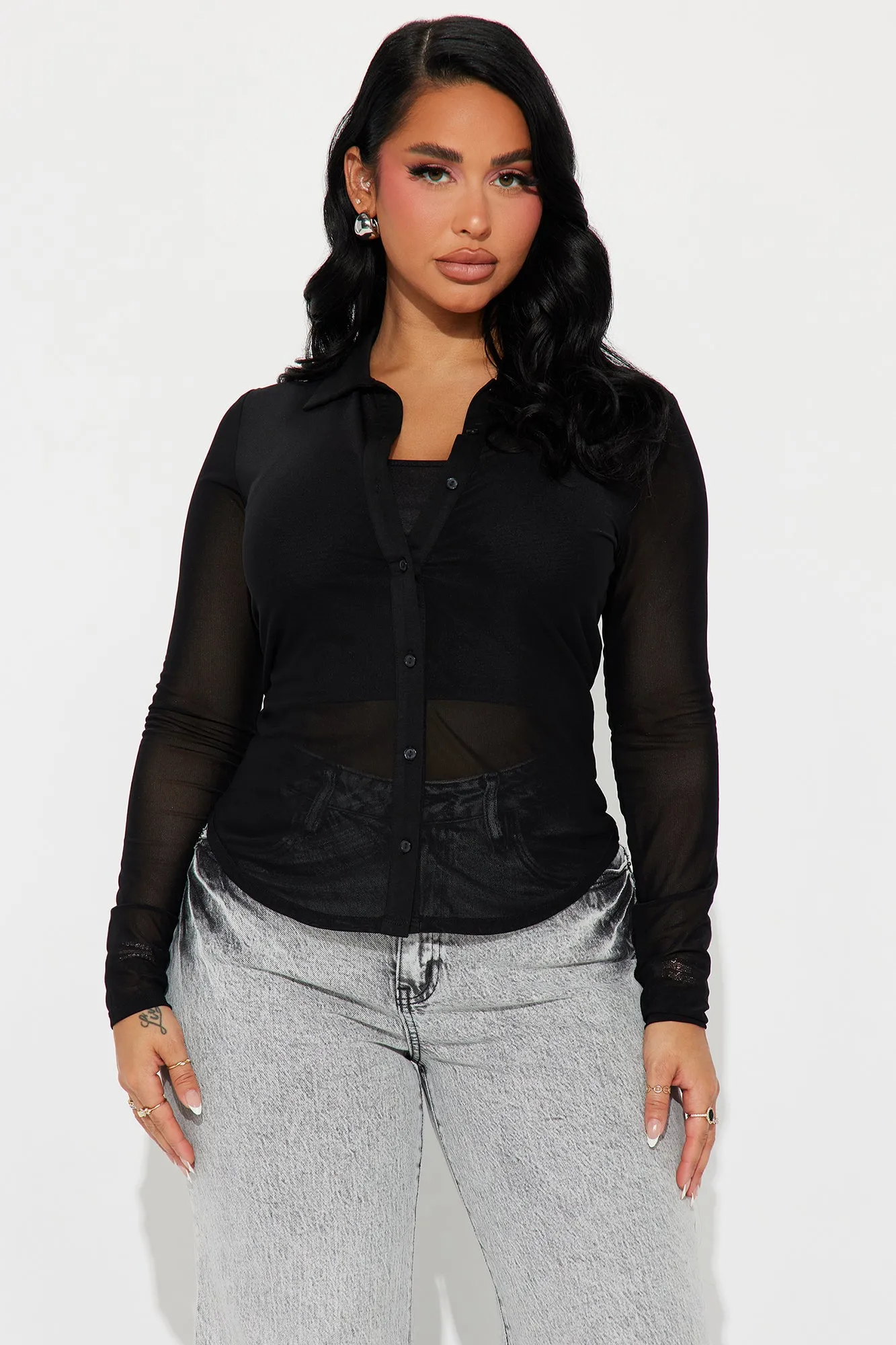 Brooke Button Up Top - Black sold by Fashion Nova