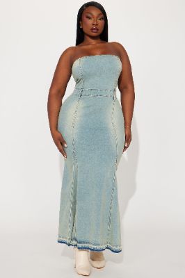 Kaia Denim Maxi Dress - Light Blue Wash sold by Fashion Nova
