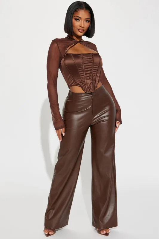Taylor Faux Leather Pant - Chocolate sold by Fashion Nova