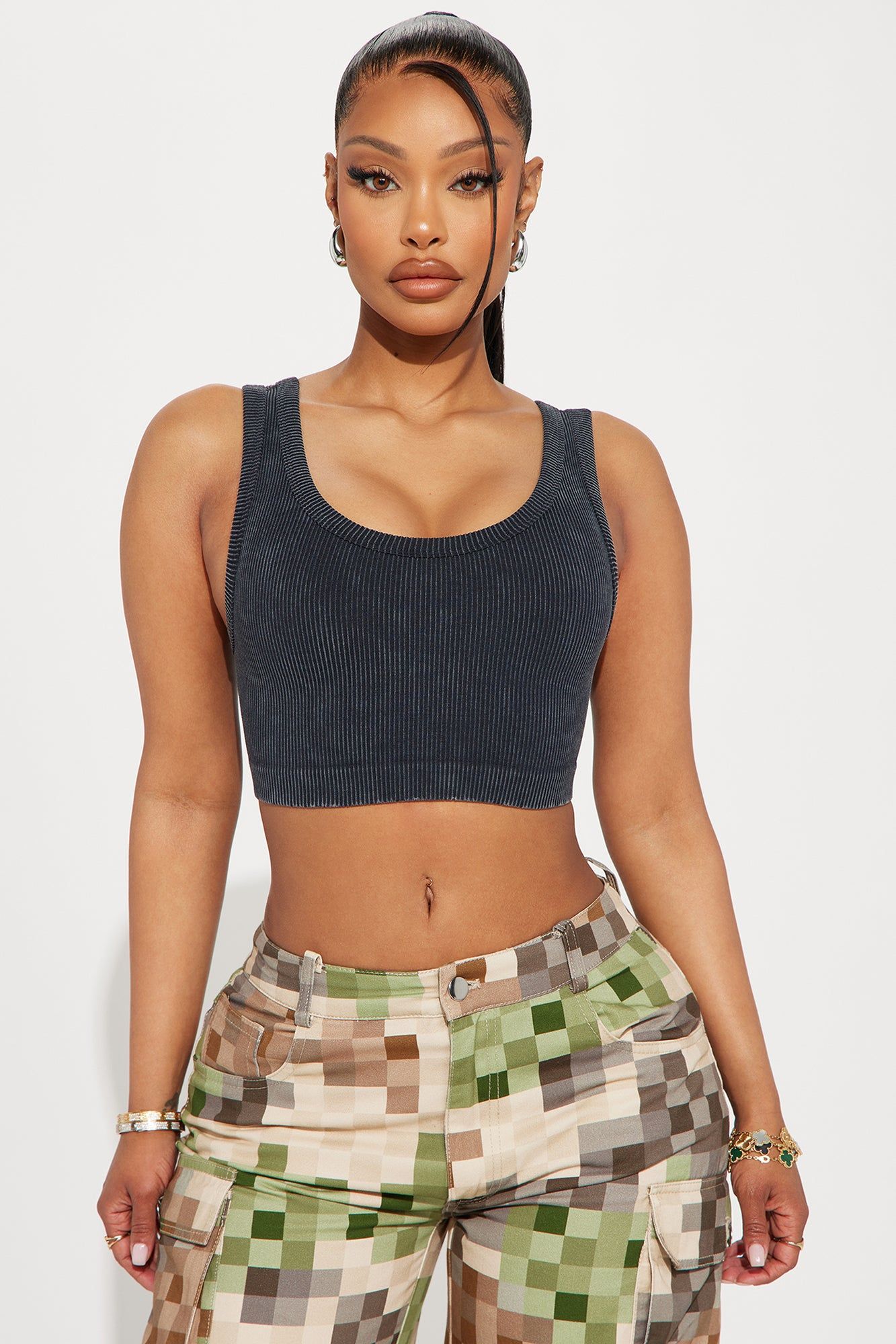 Stella Washed Crop Top - Black Wash sold by Fashion Nova