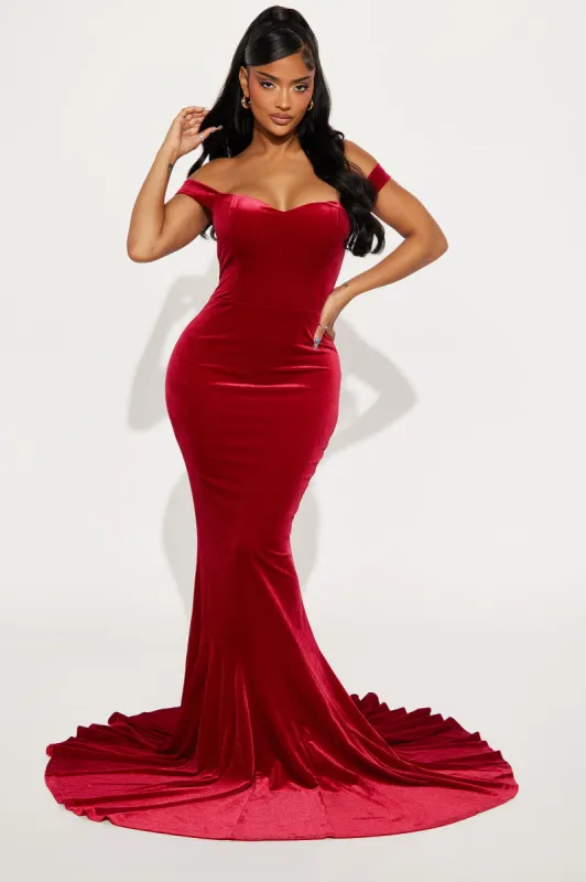 Alora Velvet Maxi Gown - Red sold by Fashion Nova