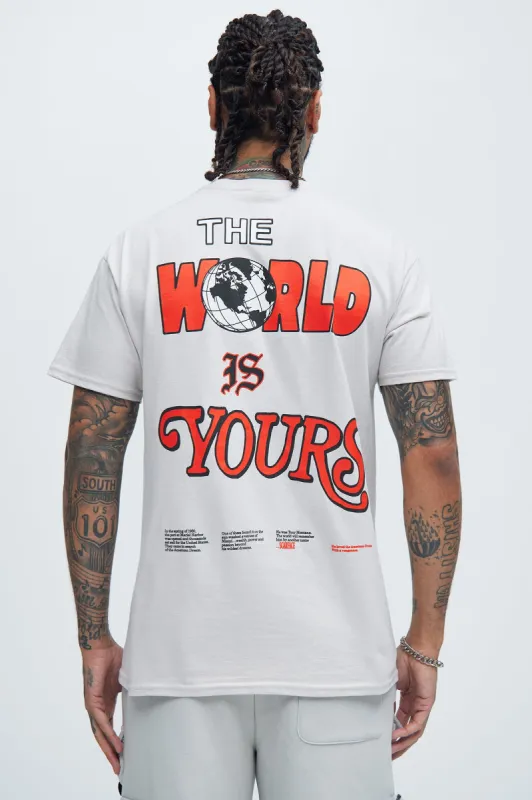 Scarface The World Is Yours Poster Short Sleeve Tee - Grey sold by Fashion Nova