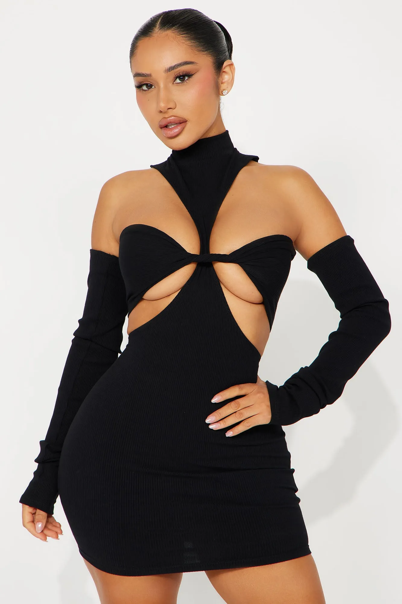 Becca Snatched Mini Dress - Black sold by Fashion Nova
