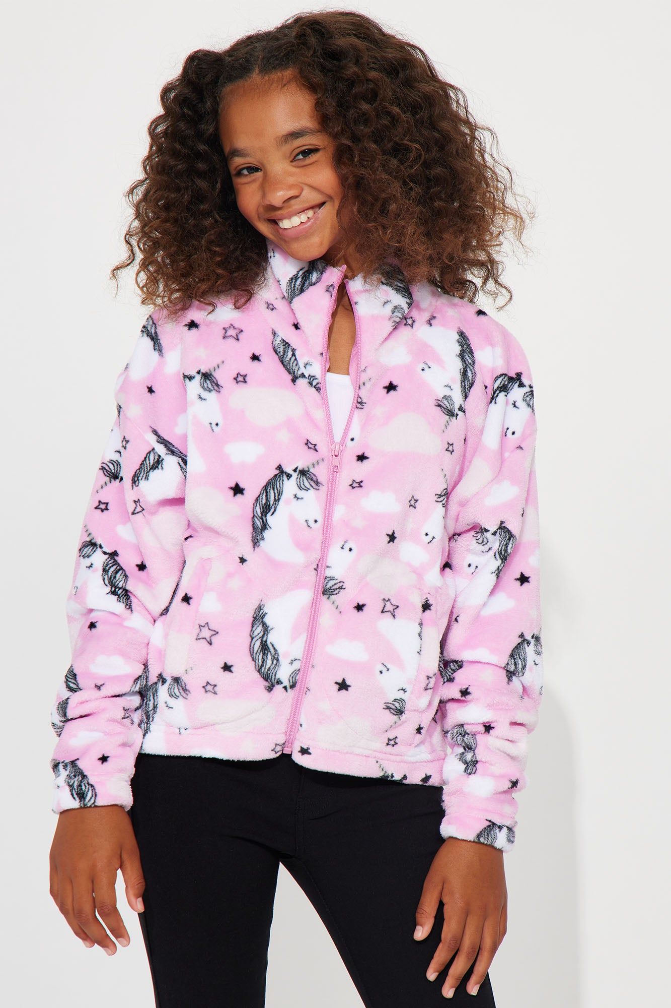 Mini Unicorn Dreams Plush Jacket - Pink sold by Fashion Nova