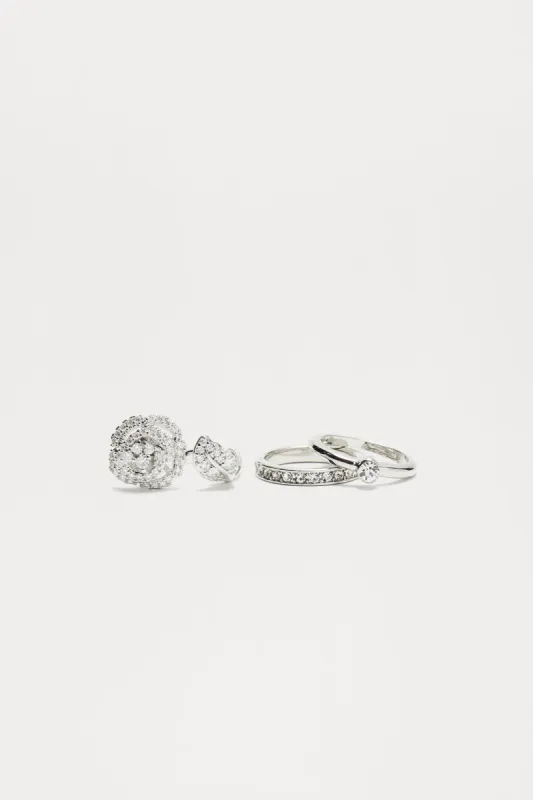 Eternal Rose 3 Piece Ring Set - Silver sold by Fashion Nova