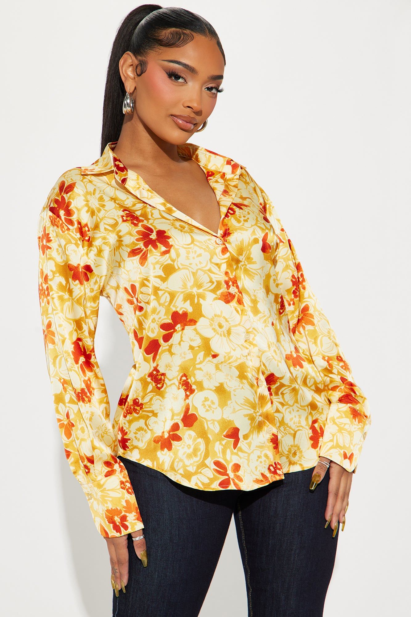 Magnolia Floral Shirt - Yellow/combo sold by Fashion Nova