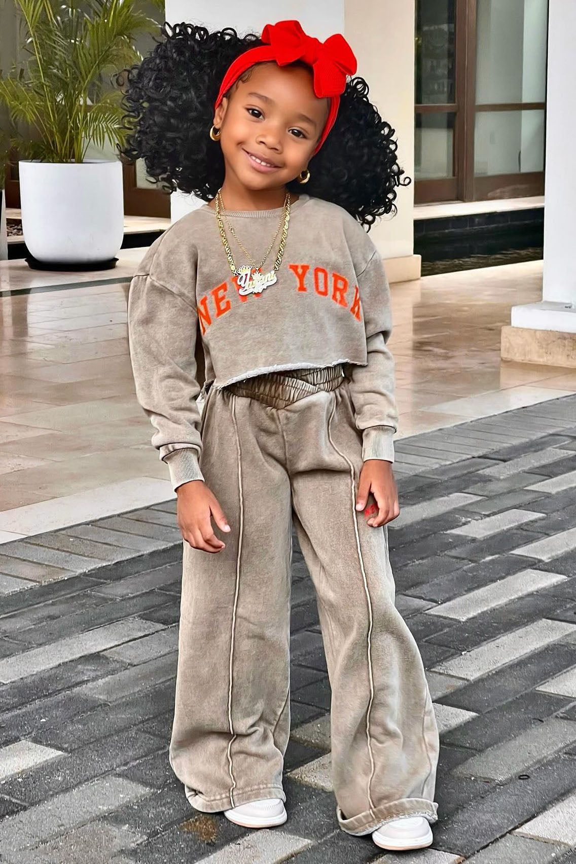 Mini New York Cropped Sweatshirt - Taupe/combo sold by Fashion Nova