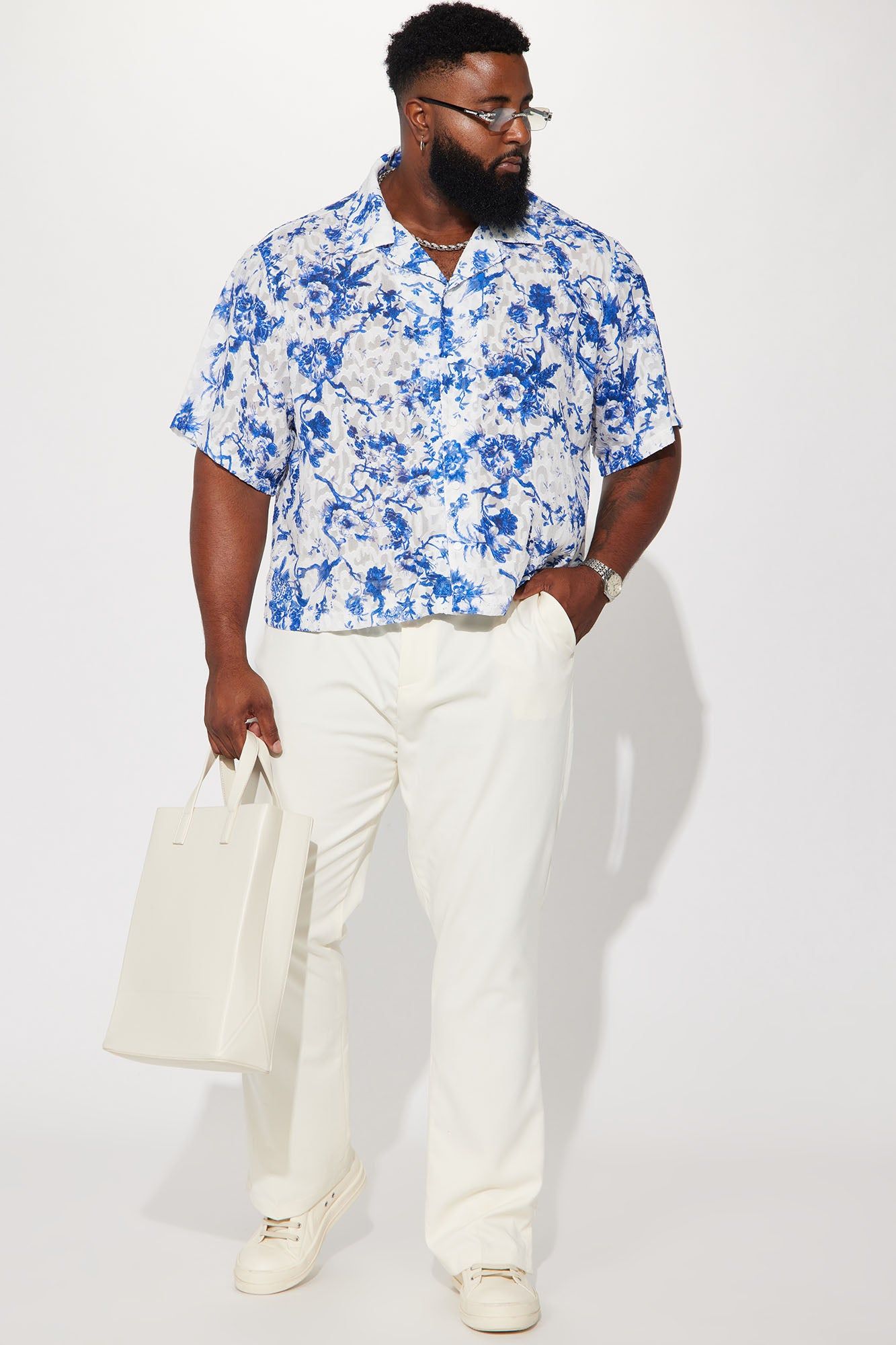 Kyoto Textured Cropped Button Up Shirt - Blue/combo sold by Fashion Nova product image thumbnail 2