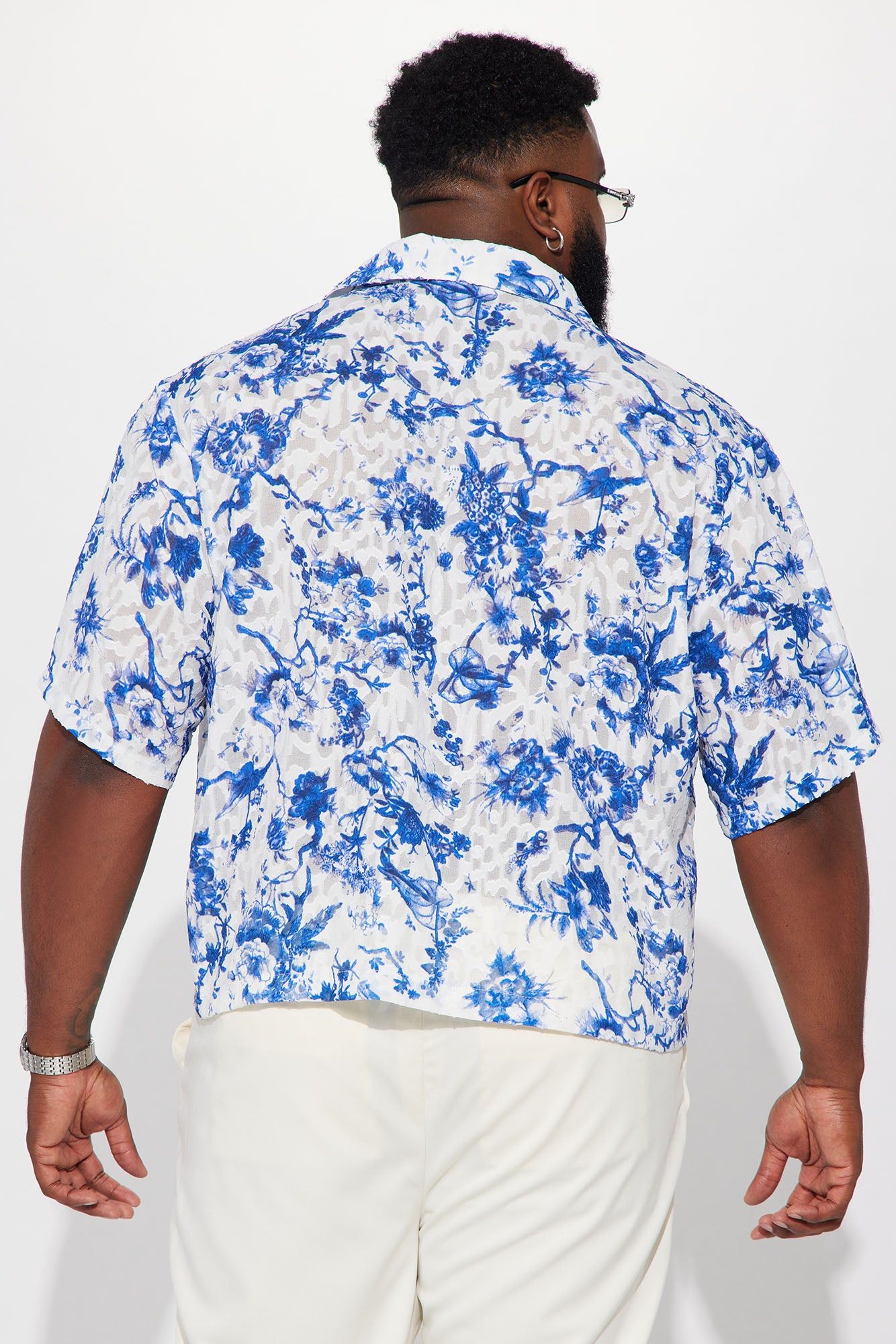Kyoto Textured Cropped Button Up Shirt - Blue/combo sold by Fashion Nova product image thumbnail 3