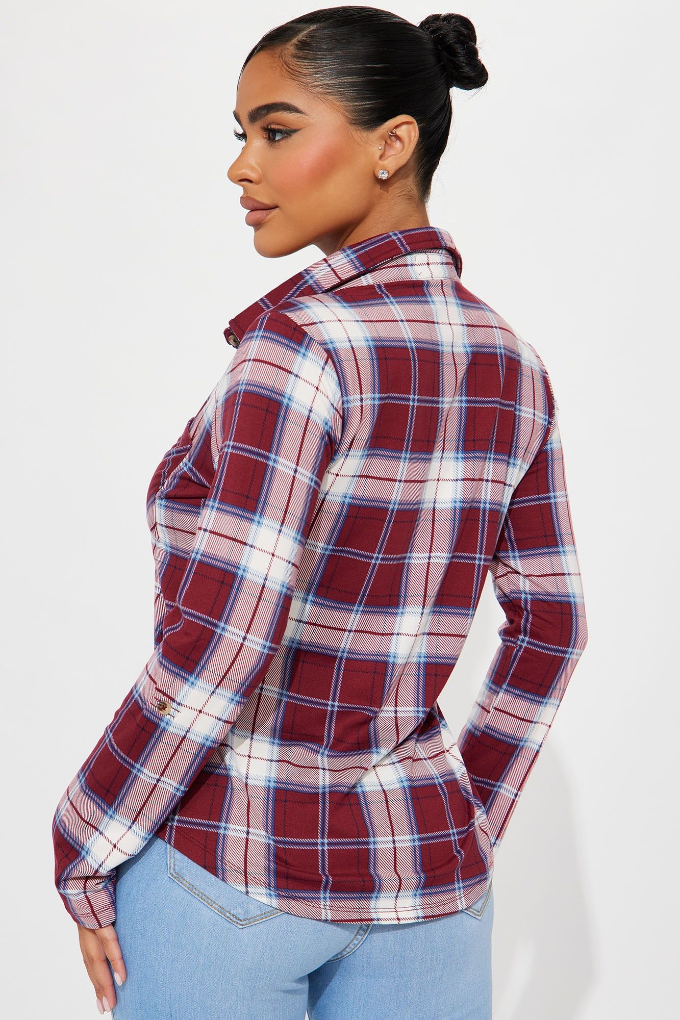 Journee Plaid Shirt - Burgundy/combo sold by Fashion Nova product image thumbnail 3
