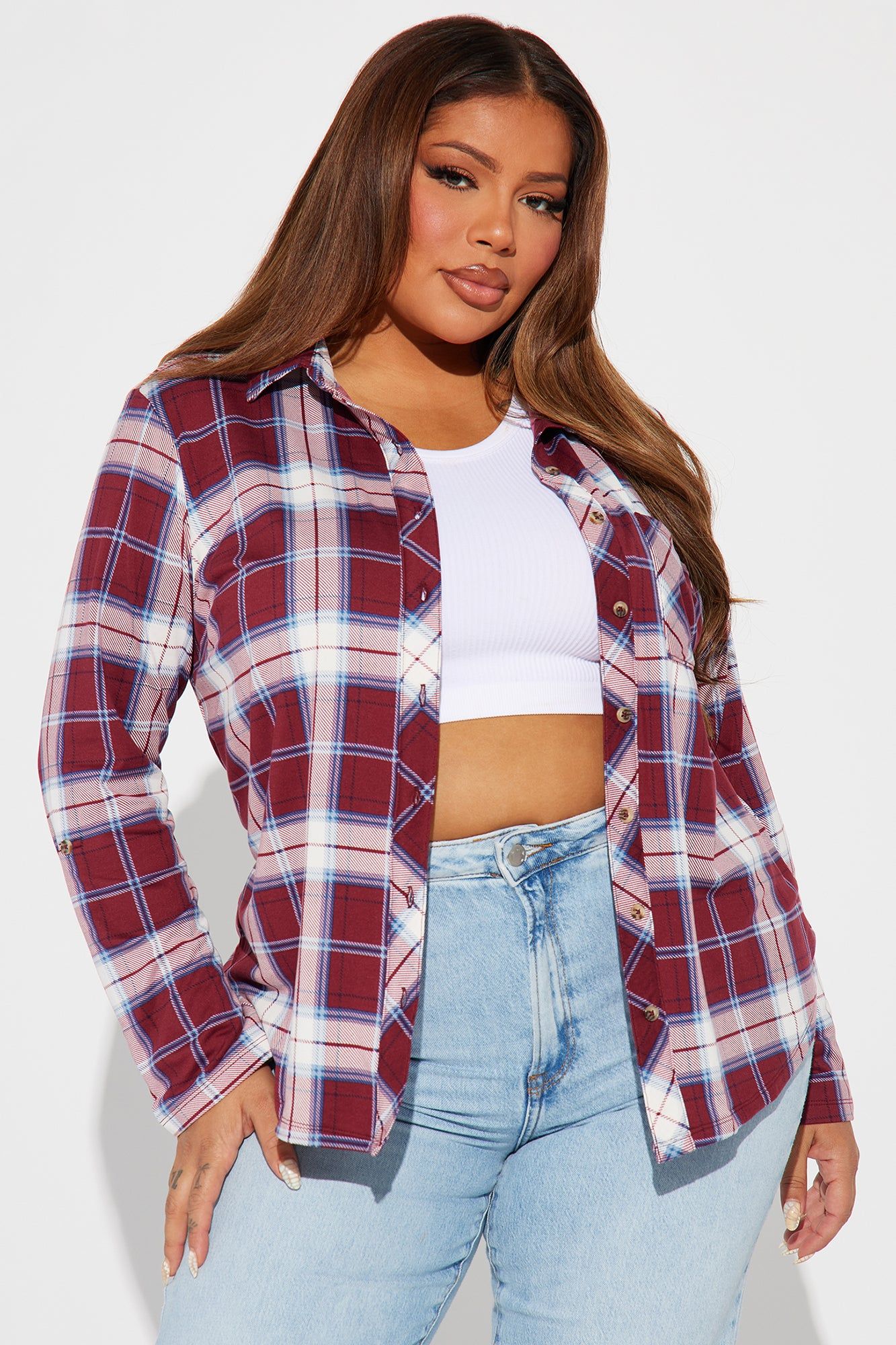 Journee Plaid Shirt - Burgundy/combo sold by Fashion Nova product image thumbnail 4