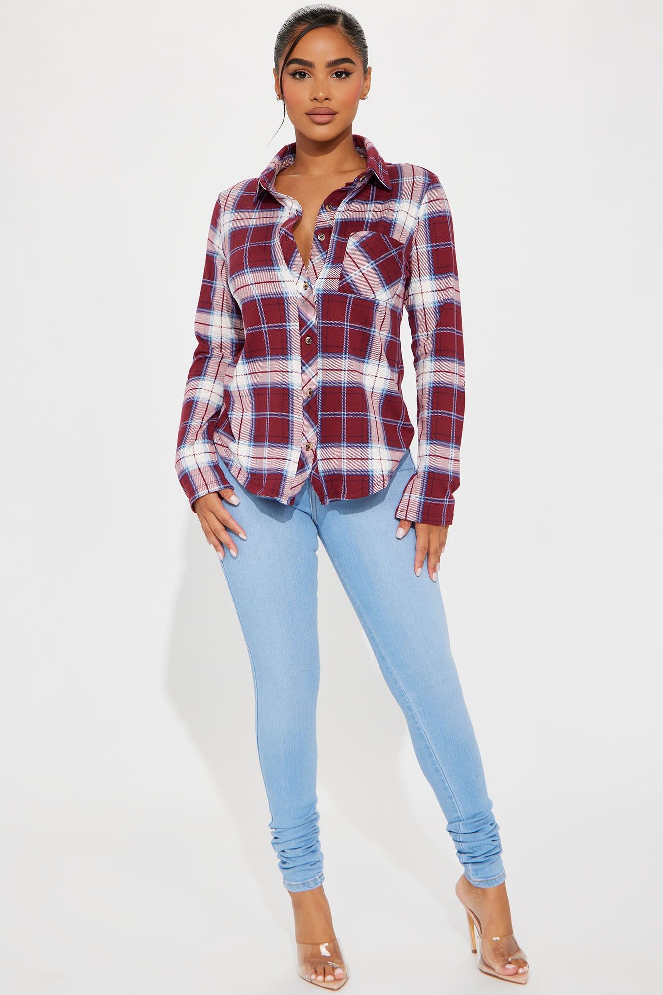 Journee Plaid Shirt - Burgundy/combo sold by Fashion Nova product image thumbnail 2
