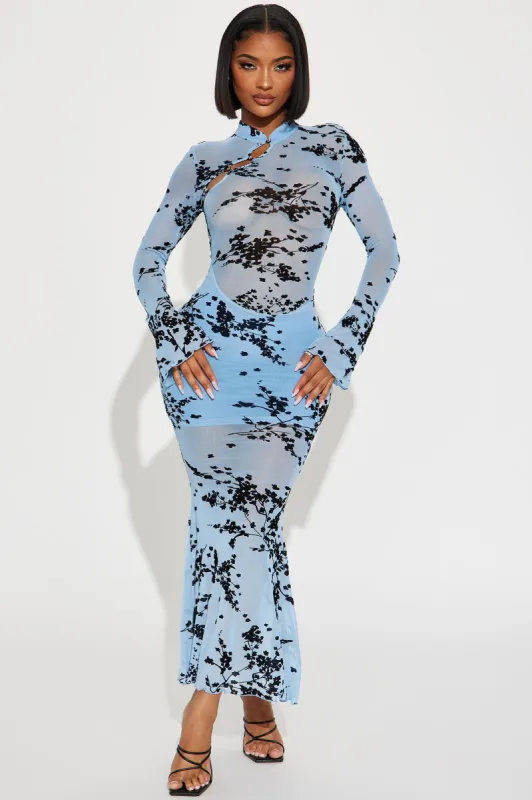 Naomi Mesh Maxi Dress - Light Blue sold by Fashion Nova
