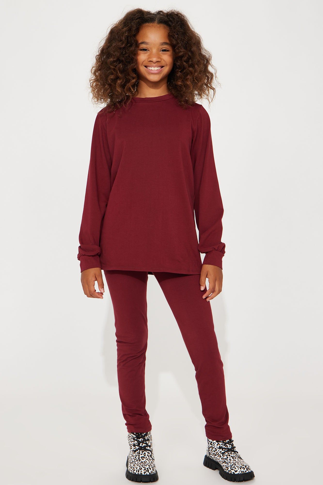 Mini Paparazzi II Legging Set - Burgundy sold by Fashion Nova