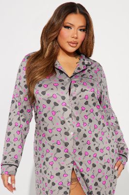 Sweeter Than Candy PJ Sleep Shirt - Grey/combo sold by Fashion Nova