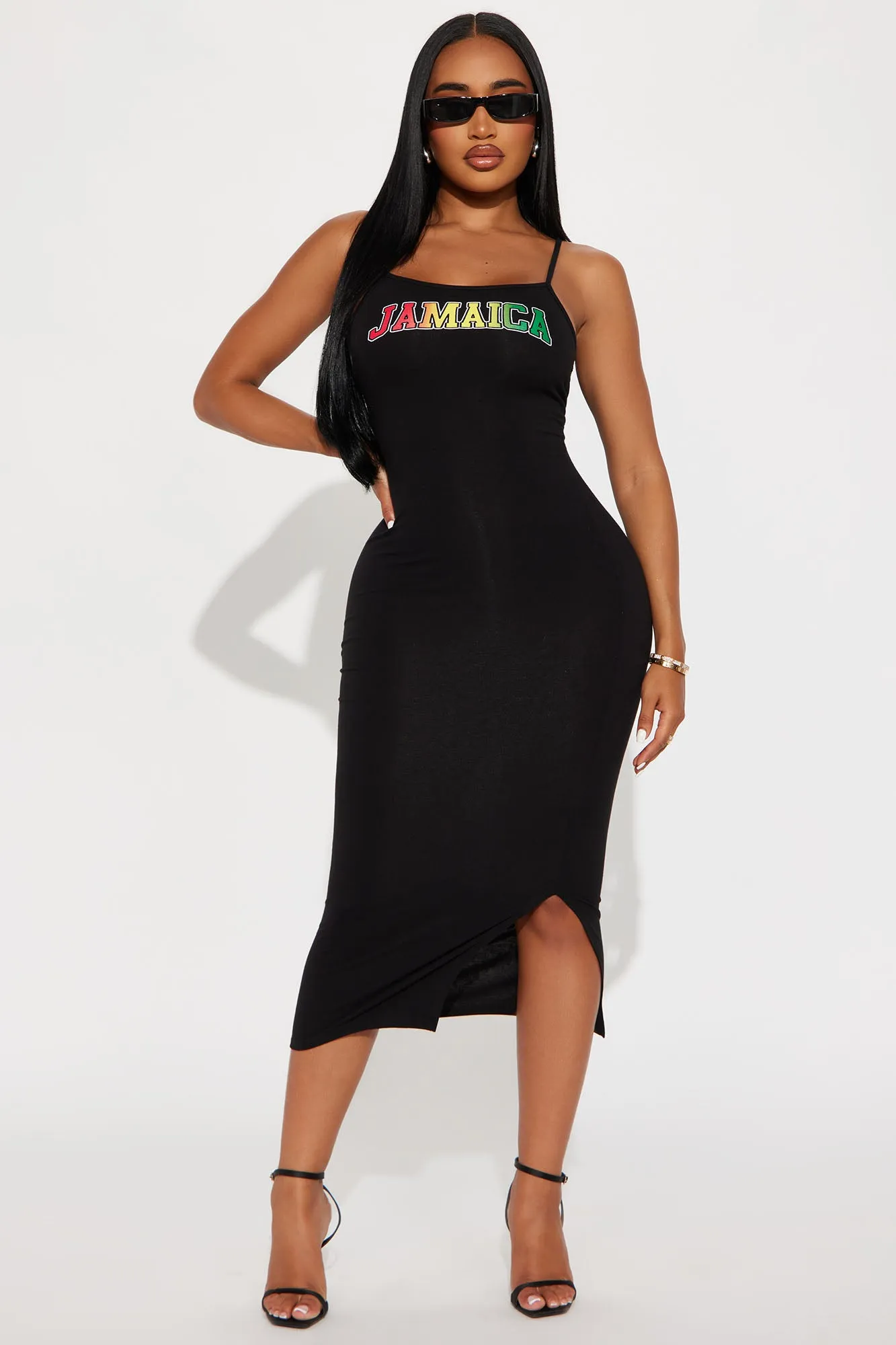 Made In Jamaica Midi Tank Dress - Black sold by Fashion Nova