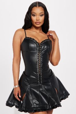 Christina Leather Mini Dress - Black sold by Fashion Nova