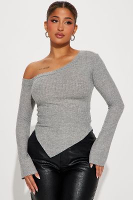 Too Good One Shoulder Top - Heather Grey sold by Fashion Nova