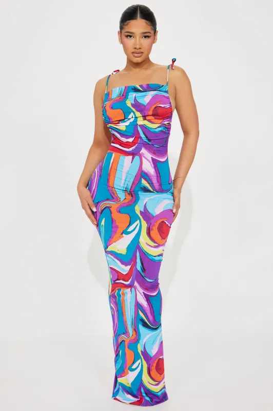 My Mind Textured Maxi Dress - Blue/combo sold by Fashion Nova