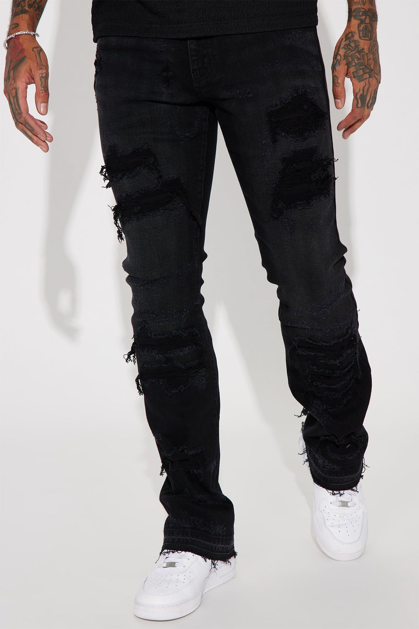 Cuff Me Stacked Skinny Flared Jeans - Black Wash sold by Fashion Nova