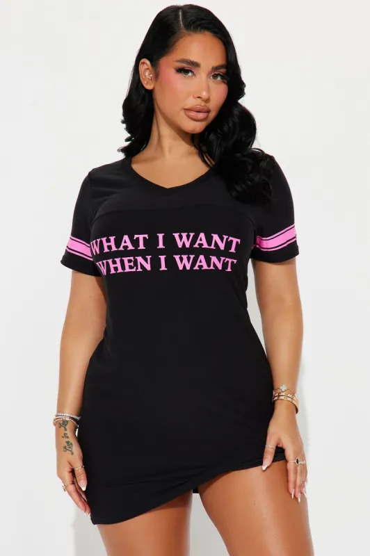 What I Want When I Want PJ Sleep Shirt  - Black/Pink sold by Fashion Nova