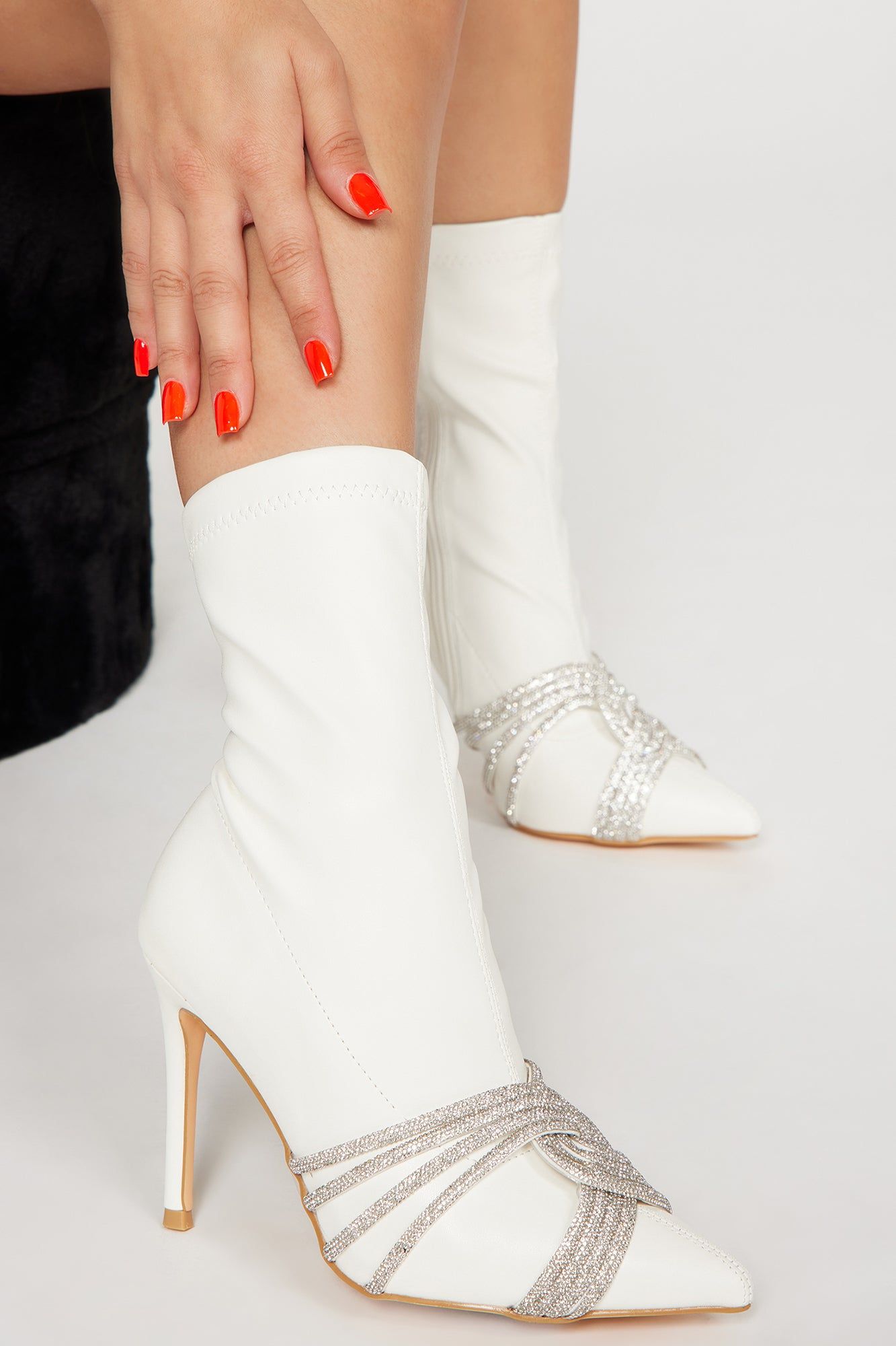 Self Love Embellished Booties - White sold by Fashion Nova
