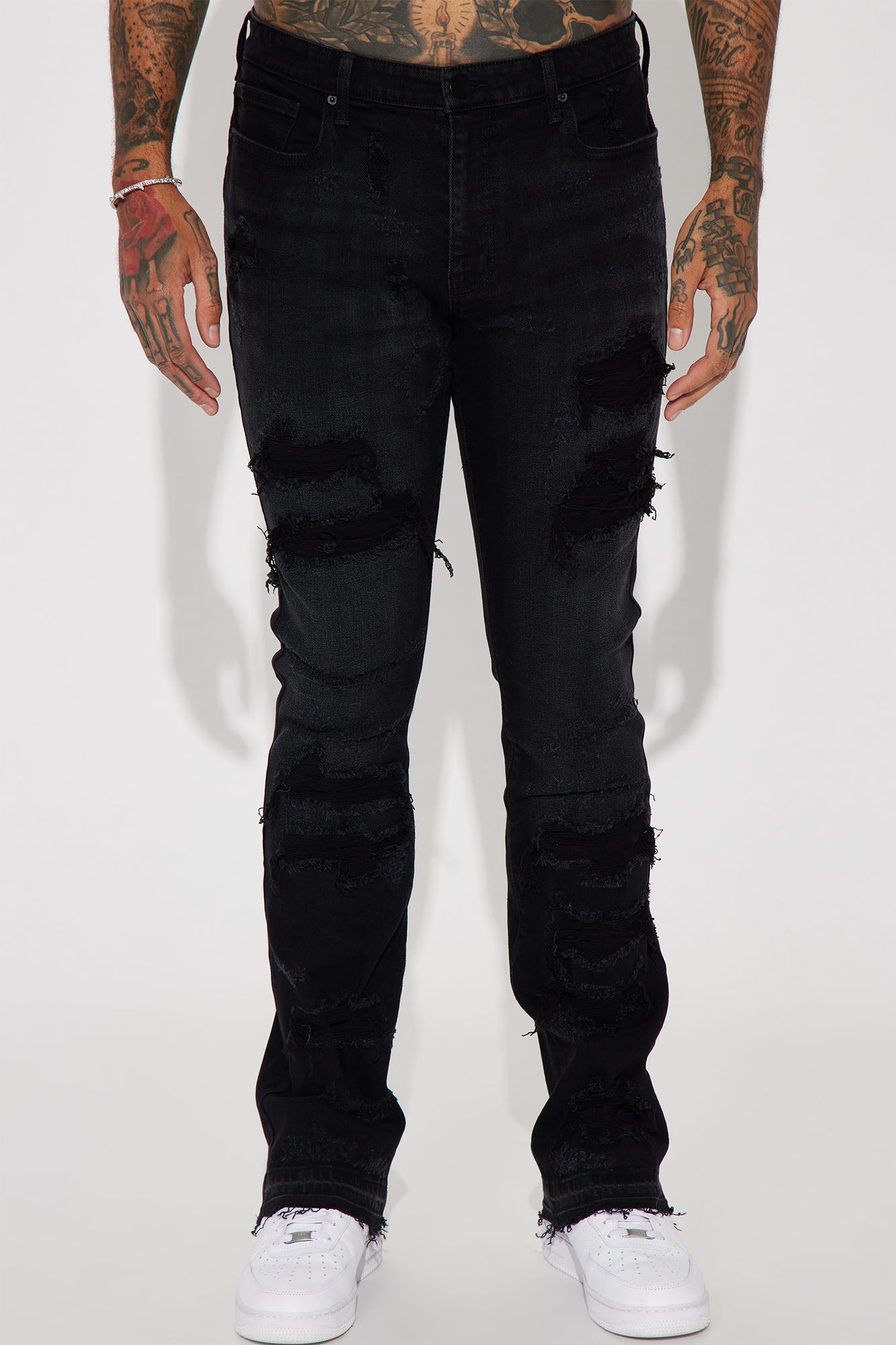 Cuff Me Stacked Skinny Flared Jeans - Black Wash sold by Fashion Nova product image thumbnail 4