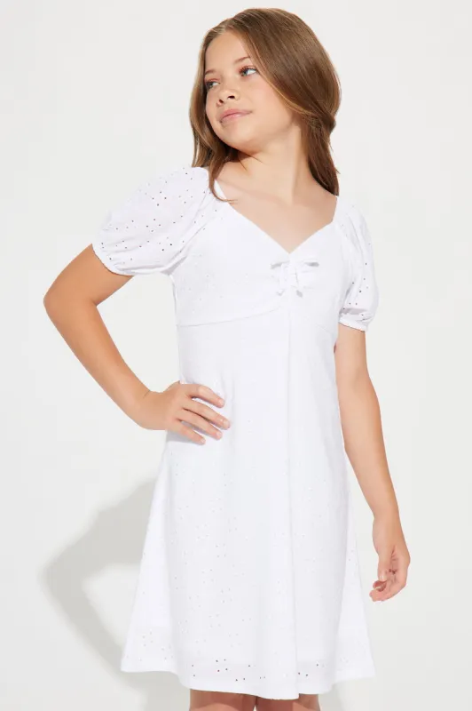 Mini Miss Dainty Eyelet Dress - White sold by Fashion Nova