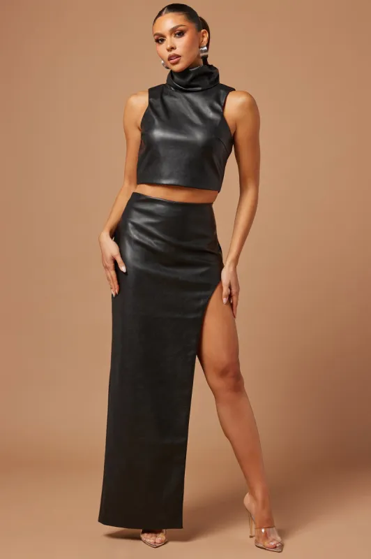 Presley Faux Leather Maxi Skirt - Black sold by Fashion Nova