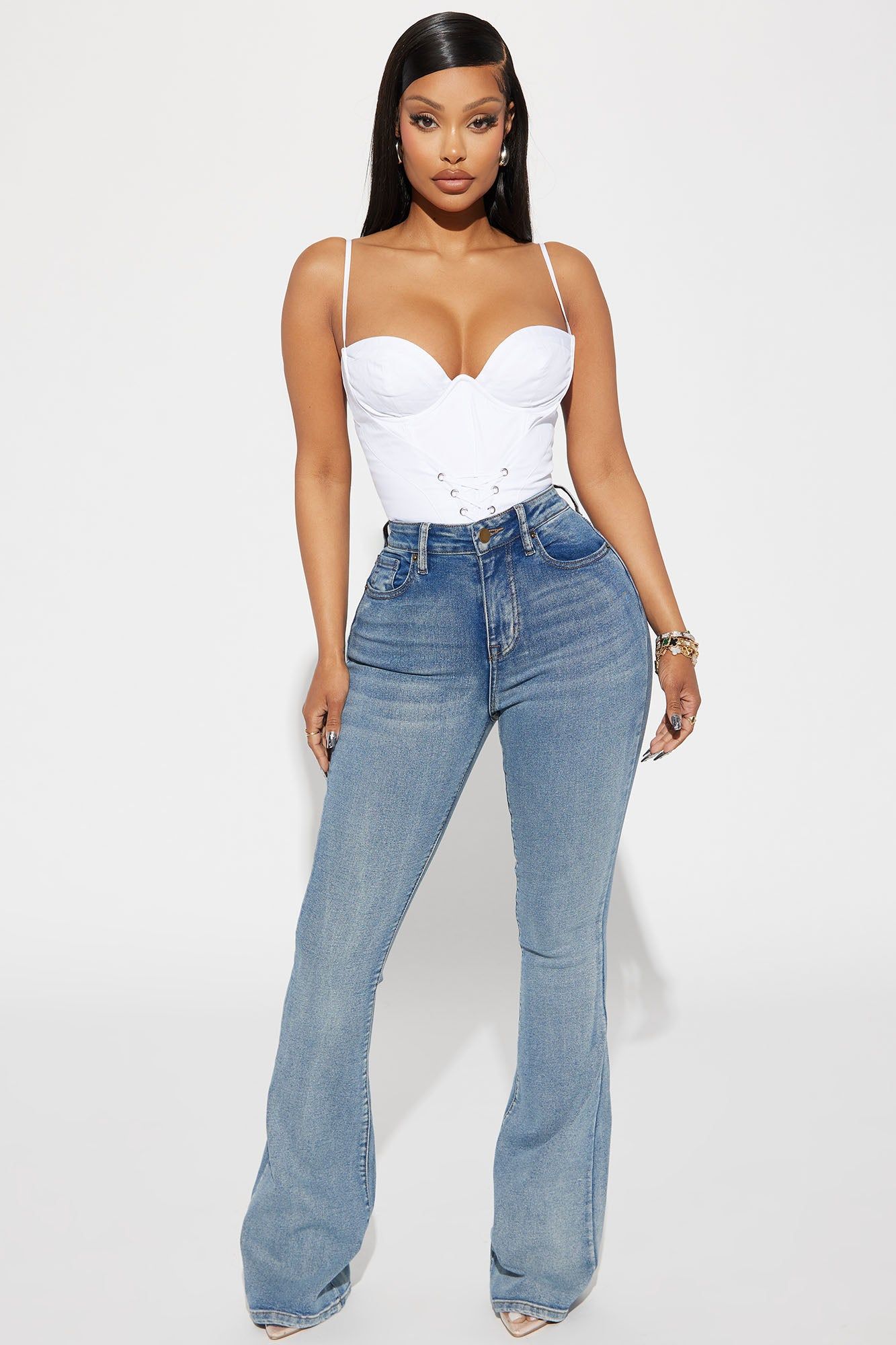 Gemma Sculpting Stretch Flare Jeans - Vintage Wash sold by Fashion Nova