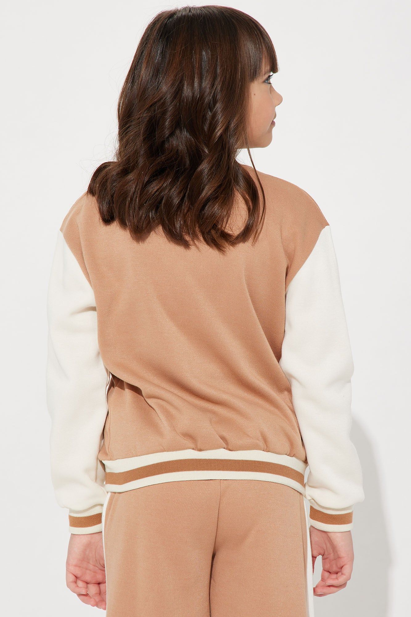 Mini All Around Varsity Fleece Jacket - Khaki/combo sold by Fashion Nova product image thumbnail 3