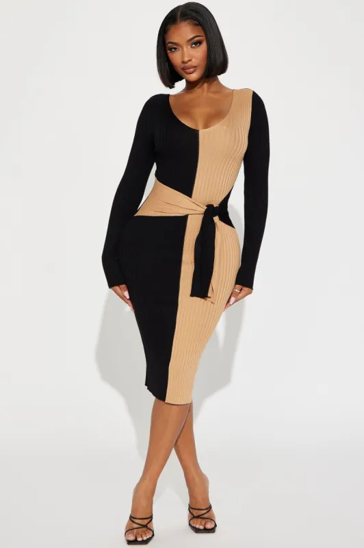 Karissa Sweater Midi Dress - Black/Brown sold by Fashion Nova