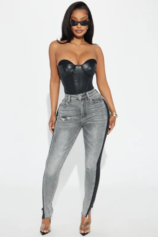Davine Two Tone Stretch Skinny Jeans - Grey sold by Fashion Nova